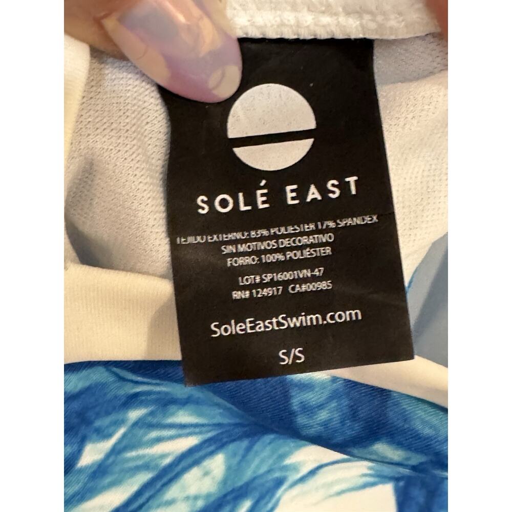 Sole East Swim One Piece Halter Neck Back Tie Swimsuit Blue White Swirl Size S - Picture 6 of 9